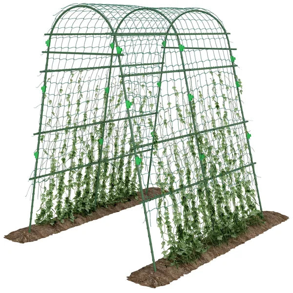 Outsunny Metal Arch Garden Trellis for Climbing Plants, A-Frame with Net, 57"x66"x81", Green Outdoor Decor - product image 11
