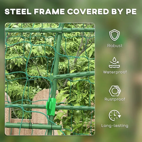 Outsunny Metal Arch Garden Trellis for Climbing Plants, A-Frame with Net, 57"x66"x81", Green Outdoor Decor - product image 6