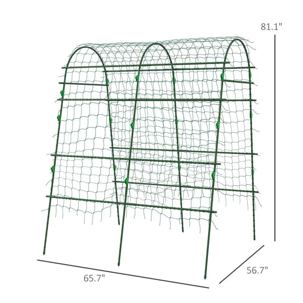 Outsunny Metal Arch Garden Trellis for Climbing Plants, A-Frame with Net, 57"x66"x81", Green Outdoor Decor - product image 3