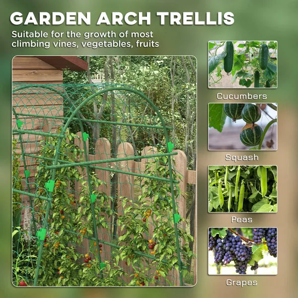Outsunny Metal Arch Garden Trellis for Climbing Plants, A-Frame with Net, 57"x66"x81", Green Outdoor Decor - product image 4