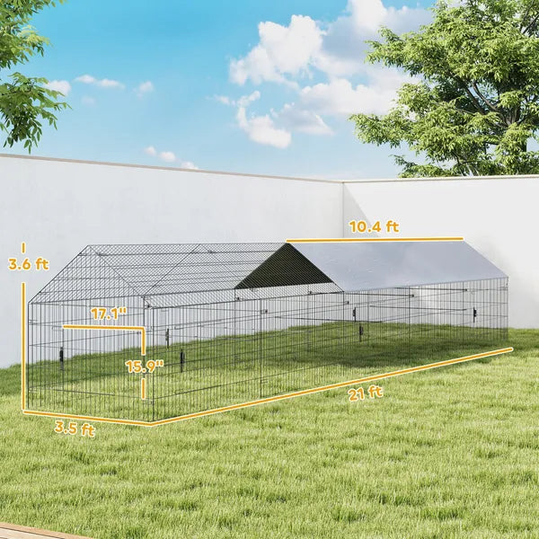 PawHut Metal Chicken Coop, Large Chicken Run with Water-Resistant and Anti-UV Cover for 7-9 Hens, Outdoor Hen House with 10 Doors - product image 2
