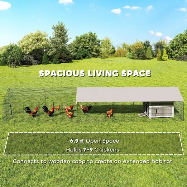 PawHut Metal Chicken Coop, Large Chicken Run with Water-Resistant and Anti-UV Cover for 7-9 Hens, Outdoor Hen House with 10 Doors - product image 3
