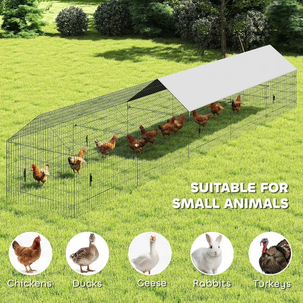 PawHut Metal Chicken Coop, Large Chicken Run with Water-Resistant and Anti-UV Cover for 7-9 Hens, Outdoor Hen House with 10 Doors - product image 7