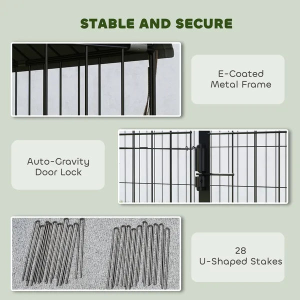 PawHut Metal Chicken Coop, Large Chicken Run with Water-Resistant and Anti-UV Cover for 7-9 Hens, Outdoor Hen House with 10 Doors - product image 5