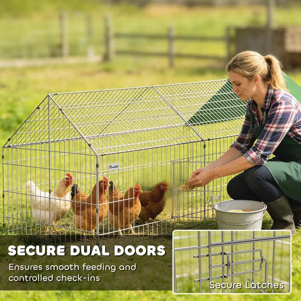 PawHut Metal Chicken Coop with Cover for Backyard Small Animals Duck Rabbit, 106" x 29.5" x 29.5", Green - product image 4