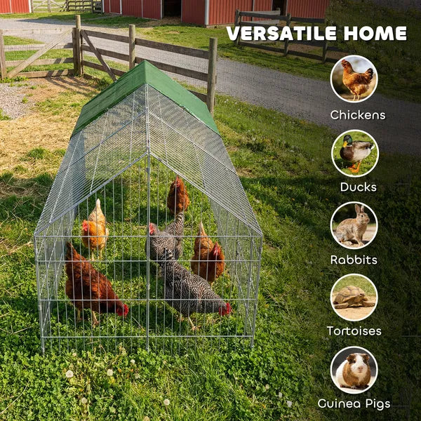PawHut Metal Chicken Coop with Cover for Backyard Small Animals Duck Rabbit, 106" x 29.5" x 29.5", Green - product image 7