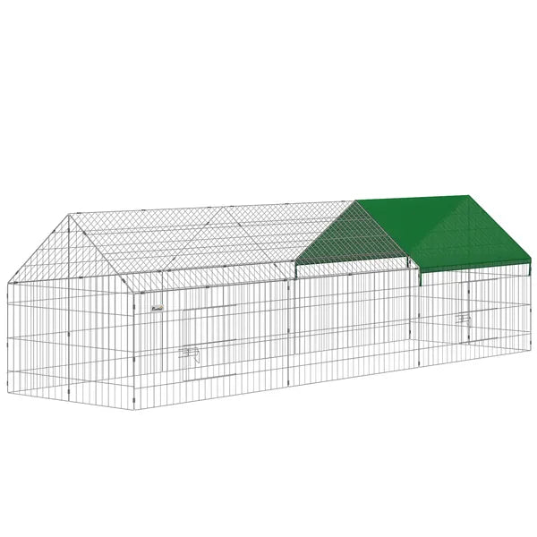 PawHut Metal Chicken Coop with Cover for Backyard Small Animals Duck Rabbit, 106" x 29.5" x 29.5", Green - product image 1