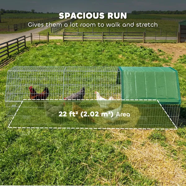 PawHut Metal Chicken Coop with Cover for Backyard Small Animals Duck Rabbit, 106" x 29.5" x 29.5", Green - product image 3