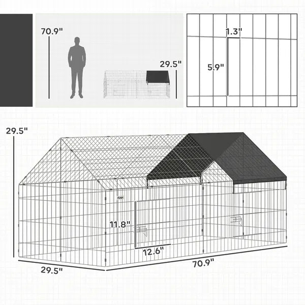 PawHut Metal Chicken Coop with Cover for Backyard Small Animals Duck Rabbit, 71" x 29.5" x 29.5", Black - product image 2