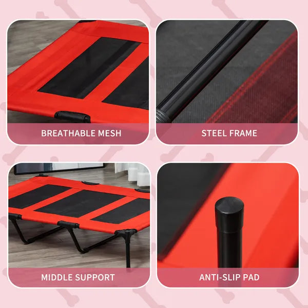 Metal Frame Elevated Pet Bed 48" x 46" Folding Dog Cot Summer Cooling Red - product image 6