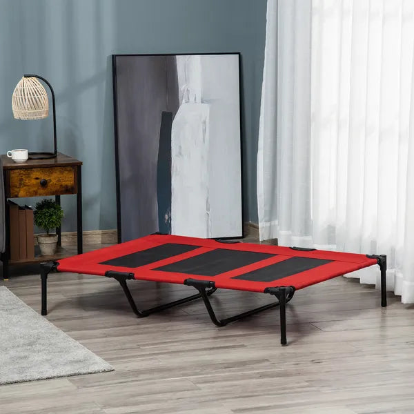 Metal Frame Elevated Pet Bed 48" x 46" Folding Dog Cot Summer Cooling Red - product image 10