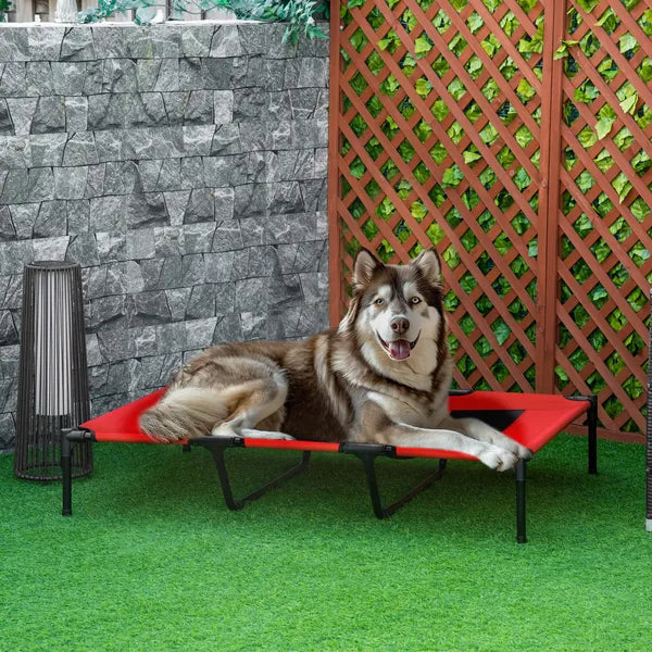 Metal Frame Elevated Pet Bed 48" x 46" Folding Dog Cot Summer Cooling Red - product image 2