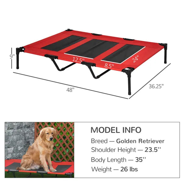Metal Frame Elevated Pet Bed 48" x 46" Folding Dog Cot Summer Cooling Red - product image 3