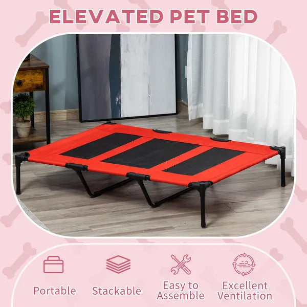 Metal Frame Elevated Pet Bed 48" x 46" Folding Dog Cot Summer Cooling Red - product image 4