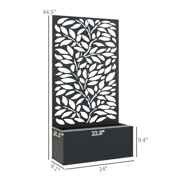 Outsunny 24 Inch Metal Garden Bed with Leaf Cutout Trellis 8 Gallon Black - product image 3