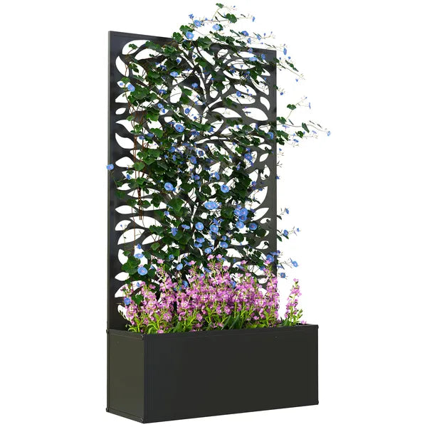 Outsunny 24 Inch Metal Garden Bed with Leaf Cutout Trellis 8 Gallon Black - product image 11