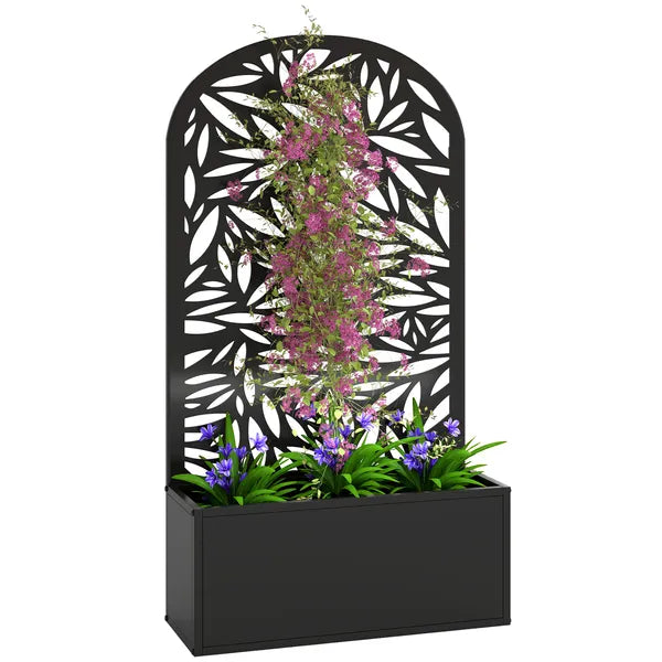 Outsunny 24 Inch Metal Garden Bed with Curved Leaf Trellis 7.7 Gallon Black - product image 11