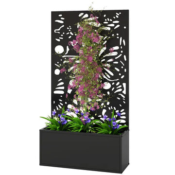 24 Inch Metal Garden Bed with Trellis for Climbing Plants, Model 84H-528V00BK - product image 1
