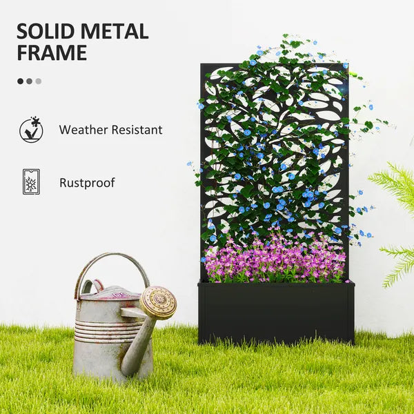 Outsunny 24 Inch Metal Garden Bed with Leaf Cutout Trellis 8 Gallon Black - product image 6