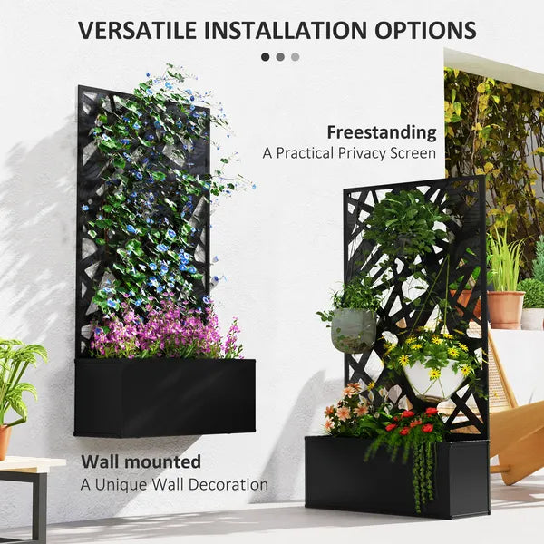 Outsunny 24 Inch Metal Garden Bed with Leaf Cutout Trellis 8 Gallon Black - product image 5