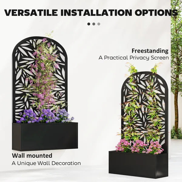 Outsunny 24 Inch Metal Garden Bed with Curved Leaf Trellis 7.7 Gallon Black - product image 5