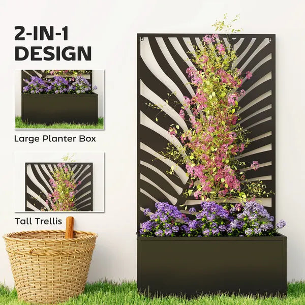 24 Inch Metal Garden Bed with Trellis for Climbing Plants, Model 84H-521V00BK - product image 4