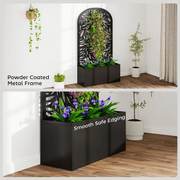 Outsunny 24 Inch Metal Garden Bed with Curved Leaf Trellis 7.7 Gallon Black - product image 7
