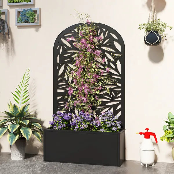 Outsunny 24 Inch Metal Garden Bed with Curved Leaf Trellis 7.7 Gallon Black - product image 10