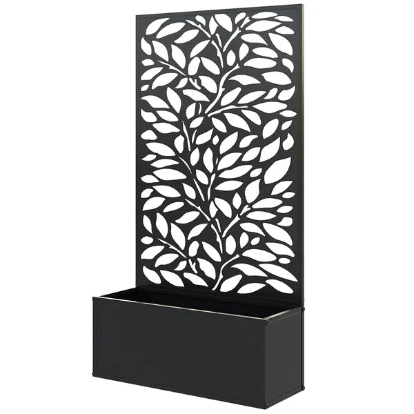 Outsunny 24 Inch Metal Garden Bed with Leaf Cutout Trellis 8 Gallon Black - product image 1