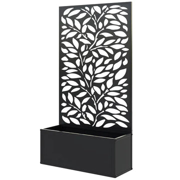Outsunny 24 Inch Metal Garden Bed with Leaf Cutout Trellis 8 Gallon Black - product image 1