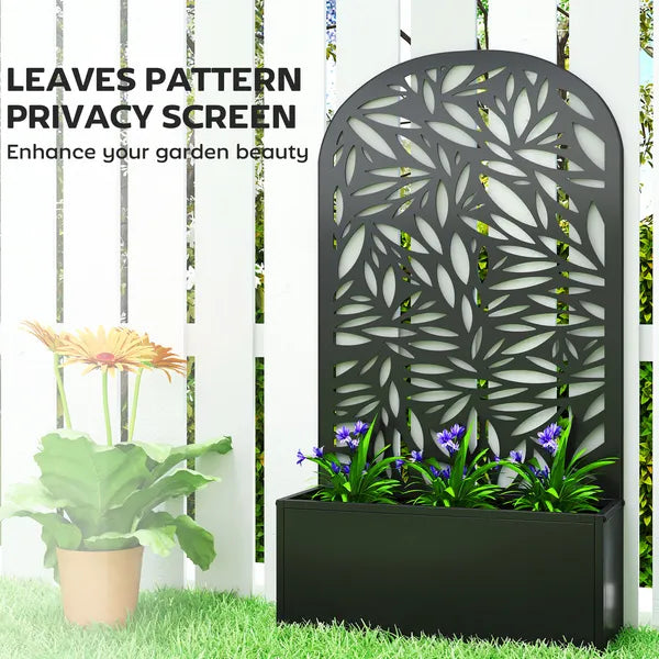 Outsunny 24 Inch Metal Garden Bed with Curved Leaf Trellis 7.7 Gallon Black - product image 6