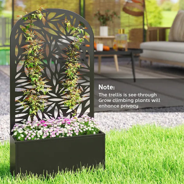 Outsunny 24 Inch Metal Garden Bed with Curved Leaf Trellis 7.7 Gallon Black - product image 8