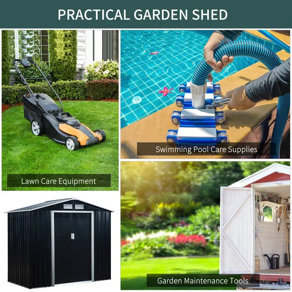 Outsunny Metal Garden Shed 7 x 4 Dark Gray Spacious Outdoor Storage Organizer with Ventilation for Backyard - product image 8