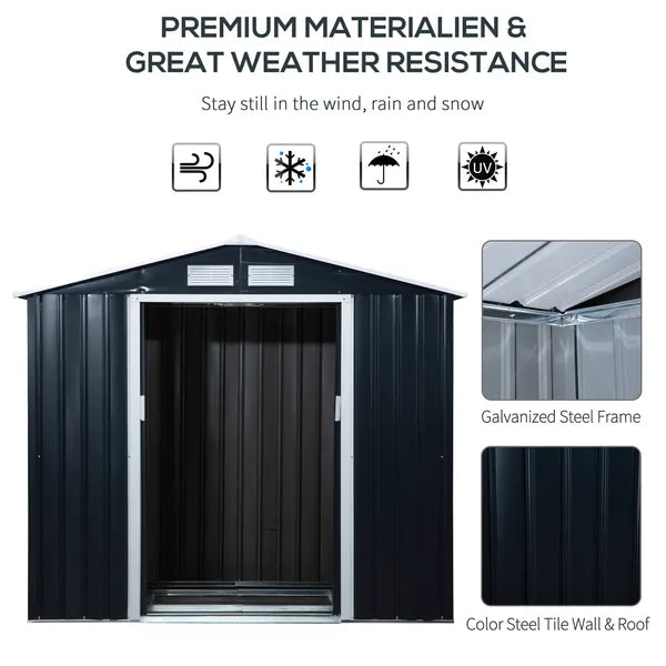 Outsunny Metal Garden Shed 7 x 4 Dark Gray Spacious Outdoor Storage Organizer with Ventilation for Backyard - product image 5