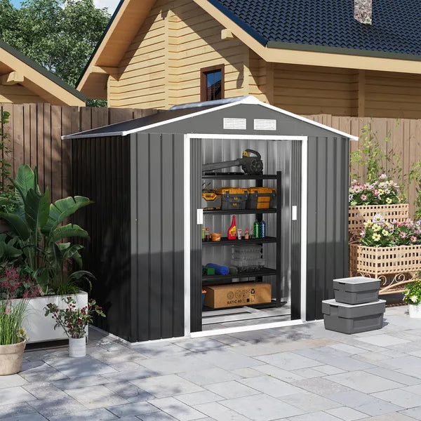 Outsunny Metal Garden Shed 7 x 4 Dark Gray Spacious Outdoor Storage Organizer with Ventilation for Backyard - product image 12