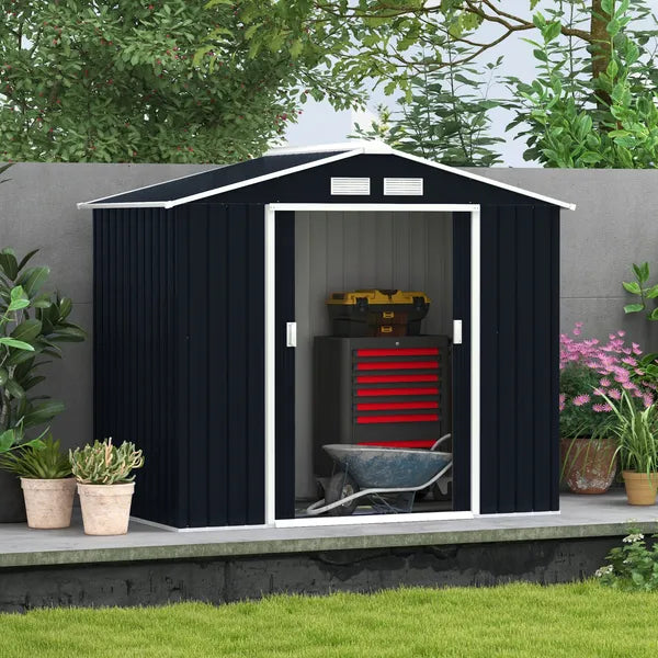 Outsunny Metal Garden Shed 7 x 4 Dark Gray Spacious Outdoor Storage Organizer with Ventilation for Backyard - product image 2