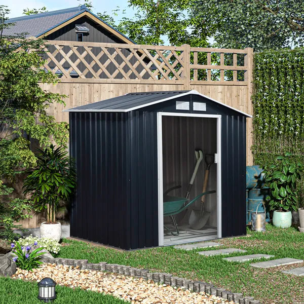 Outsunny Metal Garden Shed 7 x 4 Dark Gray Spacious Outdoor Storage Organizer with Ventilation for Backyard - product image 11