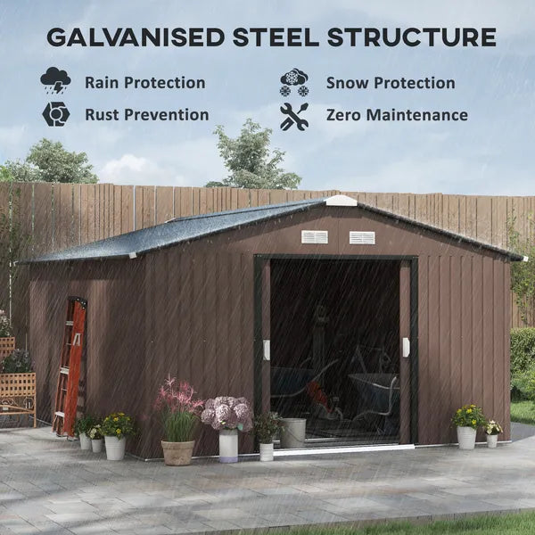 Outsunny Metal Garden Shed Brown Storage Utility Double Locking Doors for Bike Yard Tools - product image 5