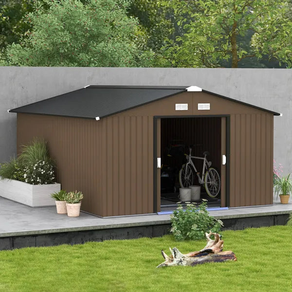 Outsunny Metal Garden Shed Brown Storage Utility Double Locking Doors for Bike Yard Tools - product image 11