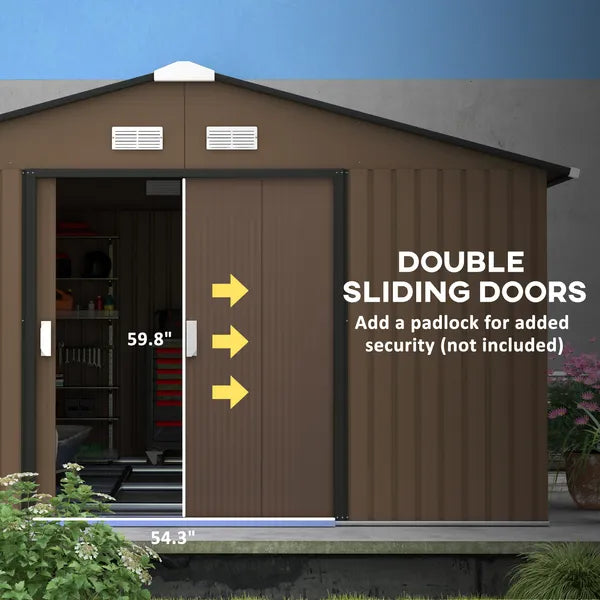 Outsunny Metal Garden Shed Brown Storage Utility Double Locking Doors for Bike Yard Tools - product image 6