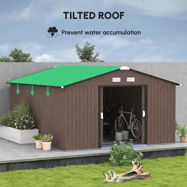 Outsunny Metal Garden Shed Brown Storage Utility Double Locking Doors for Bike Yard Tools - product image 4