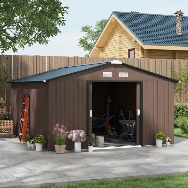 Outsunny Metal Garden Shed Brown Storage Utility Double Locking Doors for Bike Yard Tools - product image 2