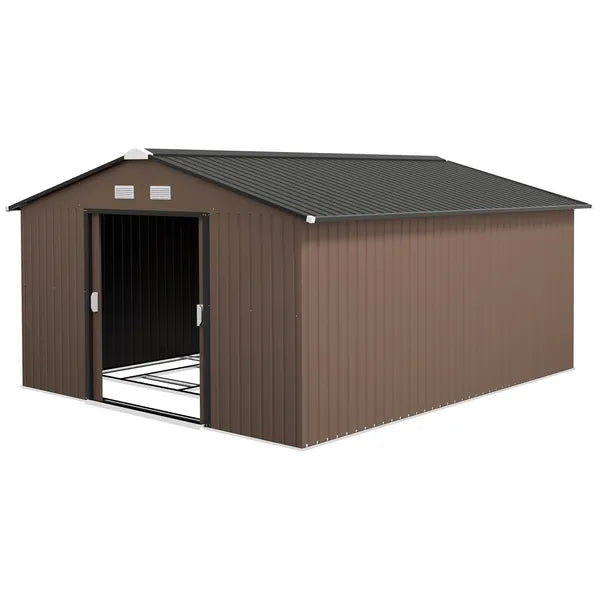 Outsunny Metal Garden Shed Brown Storage Utility Double Locking Doors for Bike Yard Tools - product image 1