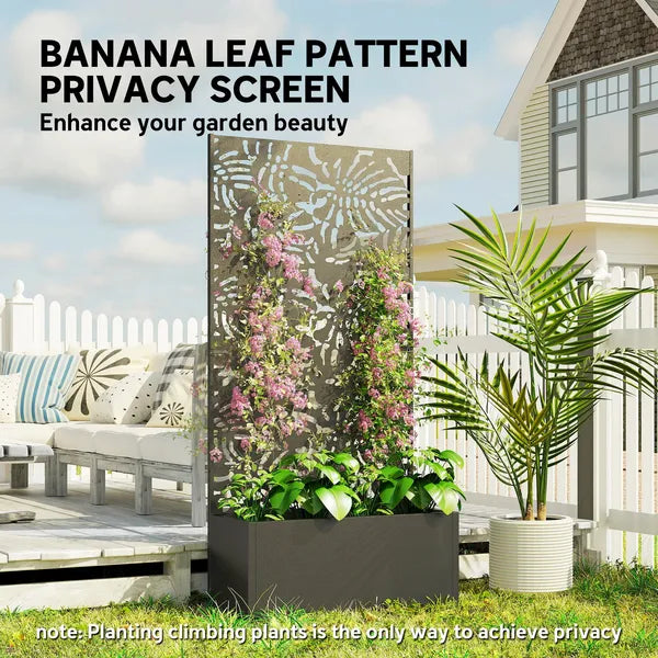 Outsunny Metal Planter Box with Trellis, 71 Inch Tall Raised Garden Bed with Privacy Screen and Drainage Holes, Banana-Leaf Cut-Outs - product image 5