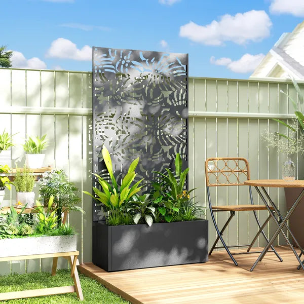 Outsunny Metal Planter Box with Trellis, 71 Inch Tall Raised Garden Bed with Privacy Screen and Drainage Holes, Banana-Leaf Cut-Outs - product image 10