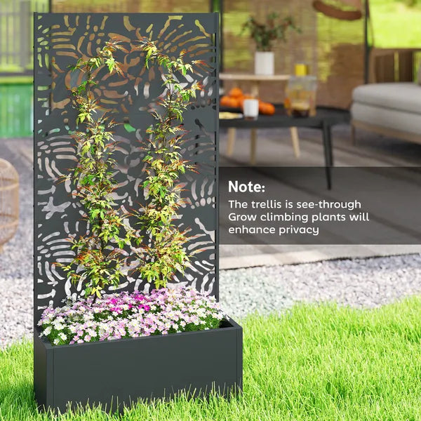 Outsunny Metal Planter Box with Trellis, 71 Inch Tall Raised Garden Bed with Privacy Screen and Drainage Holes, Banana-Leaf Cut-Outs - product image 8