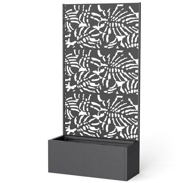 Outsunny Metal Planter Box with Trellis, 71 Inch Tall Raised Garden Bed with Privacy Screen and Drainage Holes, Banana-Leaf Cut-Outs - product image 1