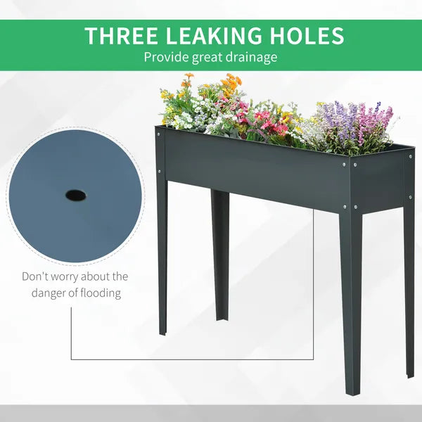 Outsunny Metal Raised Garden Bed Planter Box 40" x 12" x 32" Dark Grey Durable Outdoor Gardening Solution - product image 6