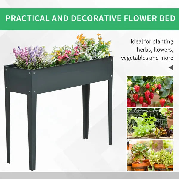 Outsunny Metal Raised Garden Bed Planter Box 40" x 12" x 32" Dark Grey Durable Outdoor Gardening Solution - product image 5