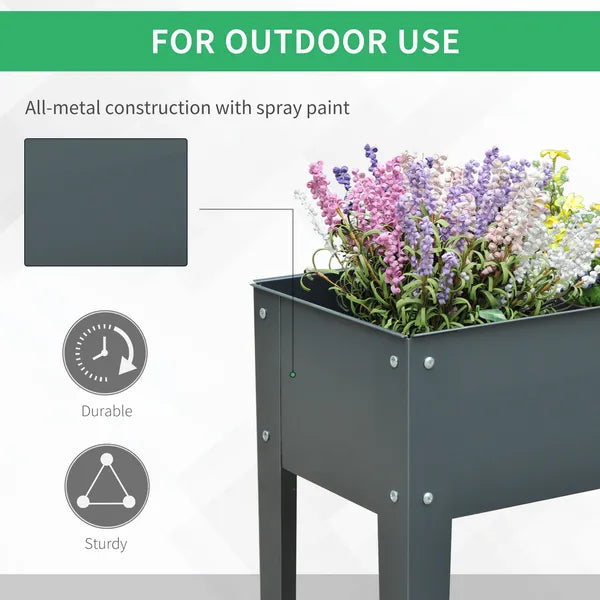 Outsunny Metal Raised Garden Bed Planter Box 40" x 12" x 32" Dark Grey Durable Outdoor Gardening Solution - product image 4